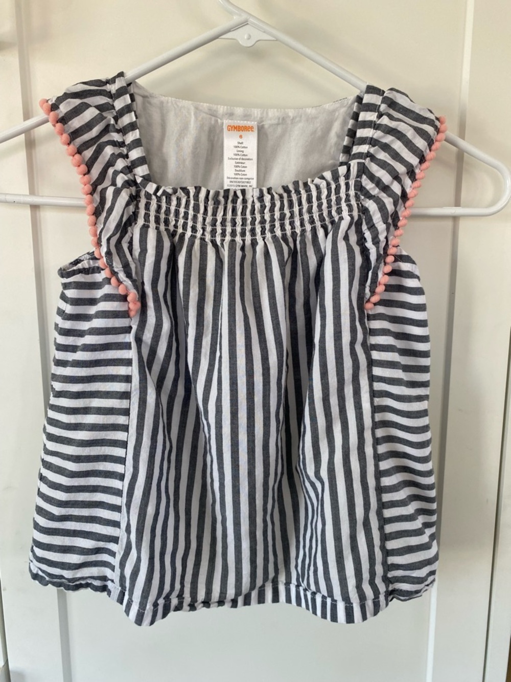 Gymboree Girls' Dark Gray & White Striped Pom-Trim Tank Top - Pink Accent